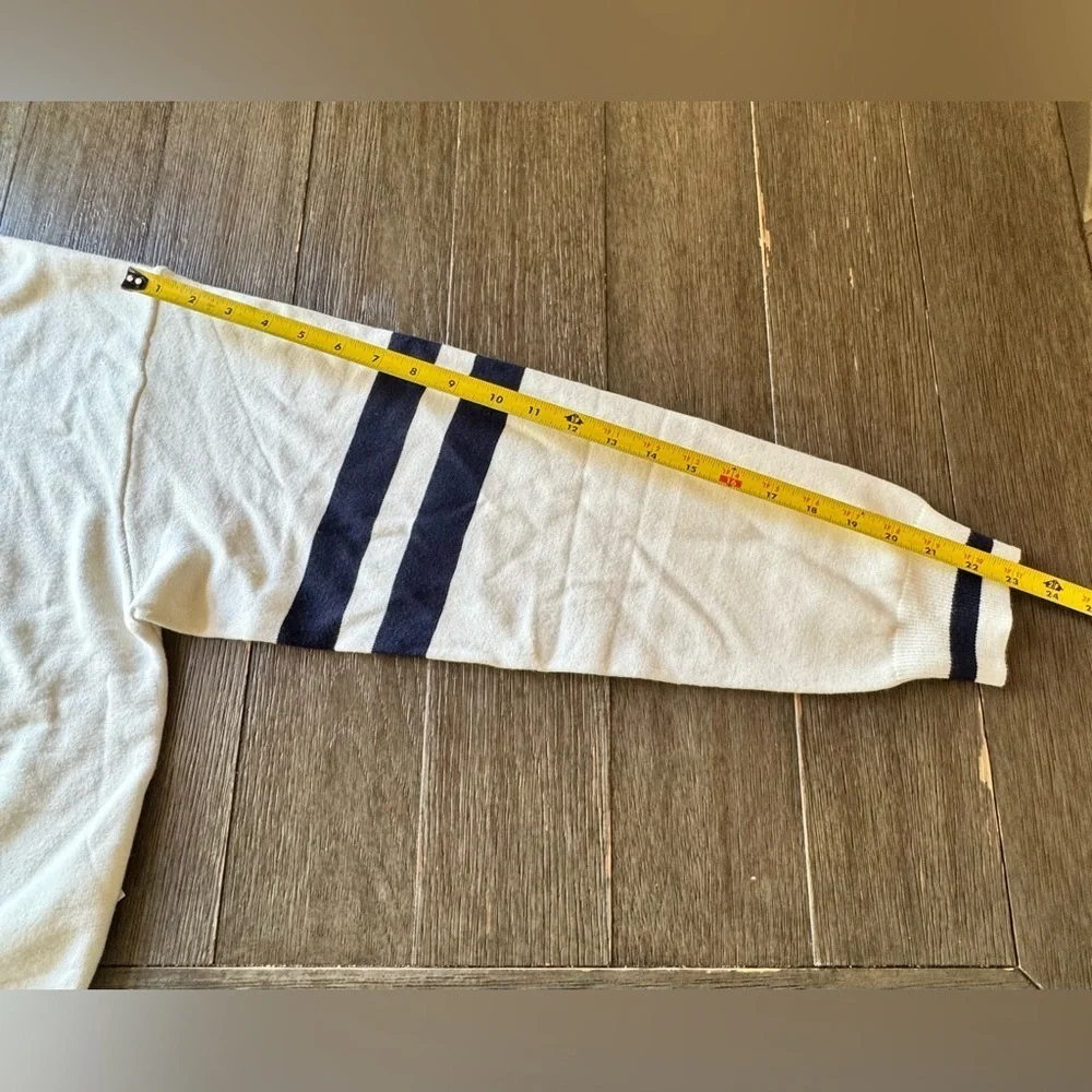 Classic New York V-Neck Sweater - White and Navy Blue NWT